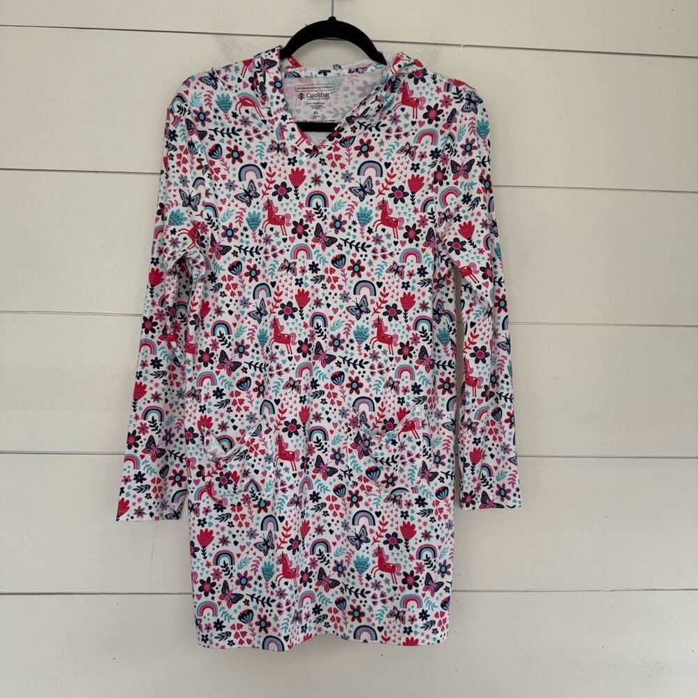 Coolibar Youth Girls XL Unicorn Patterned Hooded Top